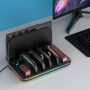 Suport multifunctional compatibil cu Nintendo Switch 2, incarcare 4 joycon, suport 18 carduri, led RGB - Img 5