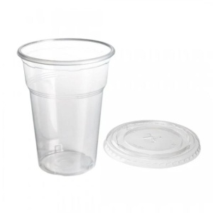 100 db műanyag pohár készlet + lapos fedél lyukkal, 95mm, 400/500ml