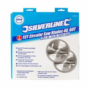 2 db körfűrészlap készlet, 250mm, fogazás 40, 60, központosító gyűrű 16, 20, 25, 30mm, Silverline - Img 5
