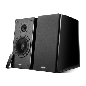 2 db prémium aktív hangszóró PC, zene, játék, 120W, távirányító, HI-FI hangzás, FEKETE fából készült házak, bluetooth, Edifier R2000DB