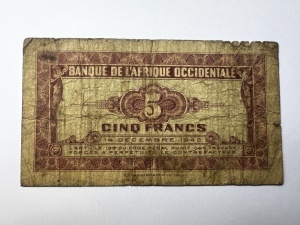 Bancnota Coloniala - Africa Occidentala Franceza - 5 Francs 1942 - Img 2