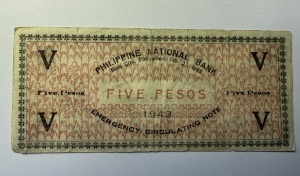 Bancnotă rară Filipine – 5 Pesos 1943 (Iloilo Emergency Note) - Img 2