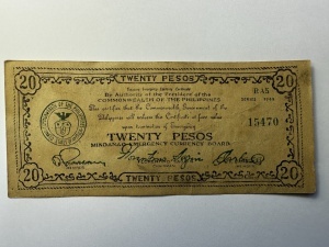 Bancnota Rara - Filipine 1944 – 20 Pesos – Mindanao Emergency Currency Board – WWII