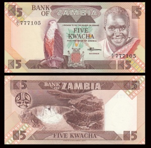 Bancnota - Zambia 5 Kwacha, 1986-1988