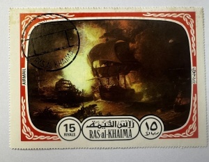 Bloc Filatelic (Marcă Poștală) Ras al-Khaima – Air Mail 15 Riyals (circa 1965–1972) - Img 2