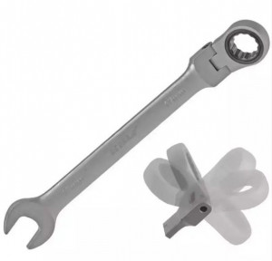 Cheie combinata plata inelara cu clichet si articulatie, 17mm, Cr-V, Hartsson - Img 2