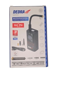 Compresor cu acumulator pentru auto, bicicleta, minge, acumulatori, functie power bank, 2 x 200mAh, adaptori, 80W, 0 - 10.3 bar, lumini semnalizare, Dedra - Img 3