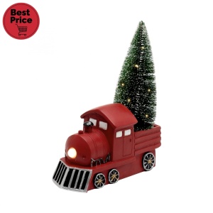 Figurina ceramica, locomotiva rosie cu brad