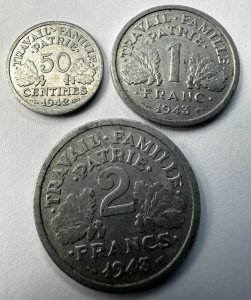 FRANTA - REGIMUL DE LA VICHY - 50 Centimes / 1 FRANC / 2 FRANCS ( 1942-1943 )