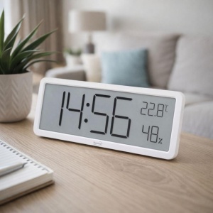 HOME HC18 ceas cu alarmă cu senzor de umiditate și temperatură, cu afișaj LCD premium, poate fi montat pe mobilier sau perete - Img 1
