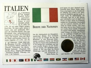 Italia 1985 – Plic filatelico-numismatic + monedă 500 Lire necirculată (UNC) + timbru Raffaello Sanzio ștampilat Roma - Img 4