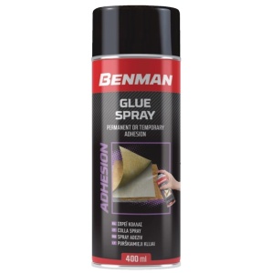 Kontakt ragasztó spray, bőr, textil, fa, gyorsan száradó, 400 ml, Benman