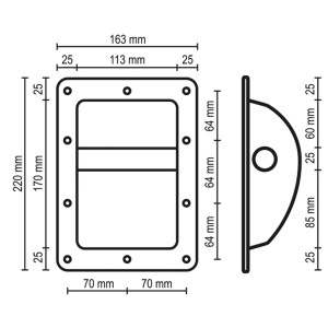 Mâner înecat pentru boxă, metal, 220x163x60 mm - Img 2