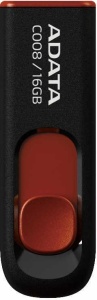 MEMORIE USB 2.0 ADATA 16 GB, retractabila, carcasa plastic, negru / rosu, "AC008-16G-RKD"