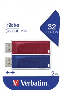 MEMORIE USB VERBATIM StoreNGo SLIDER 2 X 32GB USB 2.0 ROSU, ALBASTRU "49327" - Img 2