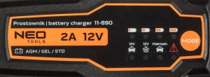 Mikroprocesszoros egyenirányító autó/motorkerékpár akkumulátorhoz, 2A/35W töltés, 4-60Ah, AGM, GEL, 12V, Neo - Img 2