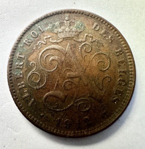 Moneda Belgia - Albert I - 2 Cente 1912