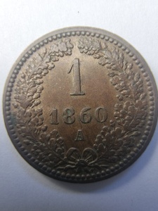 Moneda Imperiul Austriac - Franz Joseph I - 1 Kreuzer 1860 - Img 2