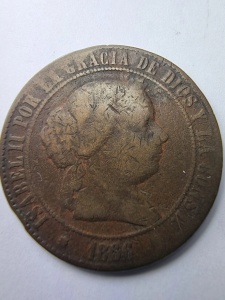 Monedă Spania 1856 – Regina Isabel II – 5 Céntimos de Escudo - Img 3