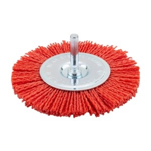 Perie tip roata 100 mm, nylon, cu tija de 6 mm, pentru lemn