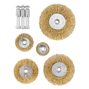 Perii tip roata din sirma incretita placata cu alama, 25, 38, 50, 63, 75 mm, set 5 buc.