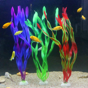 Planta artificiala silicon pentru acvariu, 25 cm, baza imitatie piatra, portocaliu, bule flotante la varfuri, VKTools - Img 2