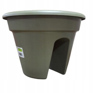 Set 3 ghivece pentru gard / balustrada, diametru 30cm, culoare eucalipt, PVC - Img 2