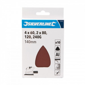 10 darabos háromszög csík készlet, 140mm, szemcseméret 60, 80, 120, 240, Silverline - Img 2