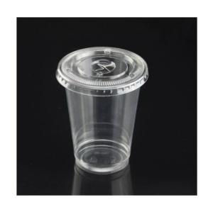 100 darabos műanyag pohár készlet + lapos fedél lyukkal, 97mm, 300ml - Img 2