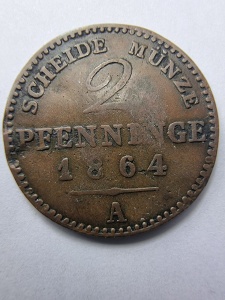 2 Pfennige 1864, Prusia (Regatul Prusiei)