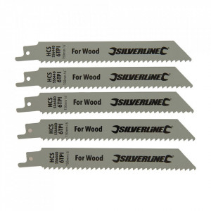 5 darabos szablyafűrész készlet, fa, 150mm, 6tpi, Silverline