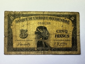 Bancnota Coloniala - Africa Occidentala Franceza - 5 Francs 1942