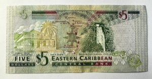 Bancnota Dollars Eastern Caribbean Central Bank ( ECCB ) - 5 Dollars - Reginei Elisabeta a II-a - Img 2