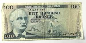Bancnota Islanda - 100 Kronur 1961