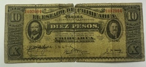 Bancnota Istorica - Mexic – El Estado de Chihuahua, 10 Pesos, 1914 - Img 3