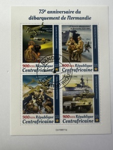 Bloc filatelic – 75 de ani de la Debarcarea din Normandia Republica Centrafricană, emisiune 2019