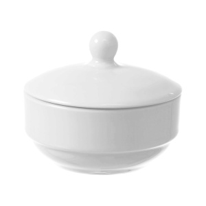 Bol zahar cu capac Fine Dine Bianco diametru 100x(H)85 mm, portelan alb