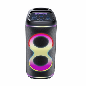 Boxă Activă de Petrecere Denver BPS-370, 100W RMS, Două Woofer-e 6.5", Bluetooth 5.3, Karaoke, Microfon Wireless Inclus, Lumini LED RGB, TWS, IPX4, Roți și Mâner, Neagra - Img 6