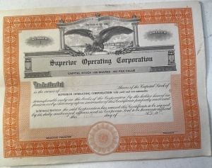 Certificat de acțiuni Superior Operating Corporation (SUA)