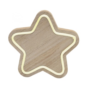 Decor de masa cu LED-uri, stea din lemn, neon-light, alb cald - Img 1