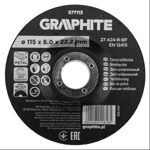 Disc de slefuire, corindon, pentru metal 115 x 6.0 x 22.2 mm, 27 A24-R-BF, convex