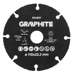 Disc de taiere din carbura de tungsten pentru lemn si plastic 115 x 22,2 mm
