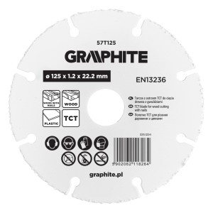 Disc de taiere, lama TCT, pentru lemn (cu/fara cuie), plastic 125 x 1.2 x 22.22 mm