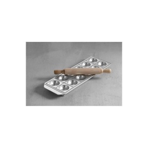 Forma ravioli, aluminiu, 12 forme, picioare antialunecare din cauciuc, sucitor din lemn inclus, diametru 39 mm Hendi, 114x335x22 mm - Img 2