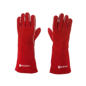 Manusi termorezistente din piele HENDI rosii set 2 buc lungime 410 mm - Img 2