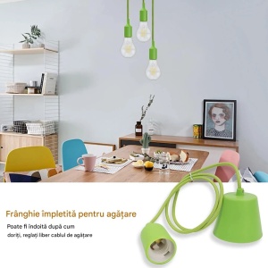 Mennyezeti lámpatest, E27 foglalat, max 60W izzó, zöld PVC, 1m fonott kábel, ExtraStar - Img 6