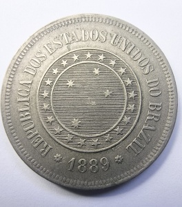 Moneda Brazilia - 100 Reis 1889 - Img 2