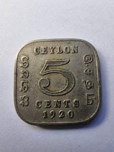 Moneda Coloniala - Ceylon - 5 Cents 1920 – George V