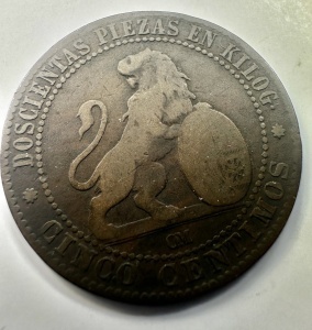 Moneda Spania - 5 Centimos 1870 - Guvern Provizoriu .