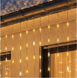 Perdea luminoasa cu țurțuri de gheață sclipitoare cu LED-uri, pentru exterior, 1200 de LED-uri DOT (albe reci care clipesc printre cele albe calde) - Img 2